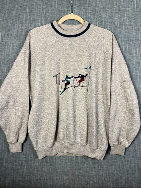 John Ashford Sport Men's Embroidered Ski Sweatshirt in Gray Vintage